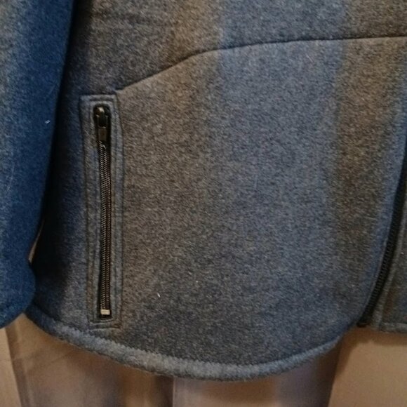 New Fleece Mock neck Sweatshirt XXL Blue Gray Owls contrast Full zip 2 pockets - Picture 5 of 11